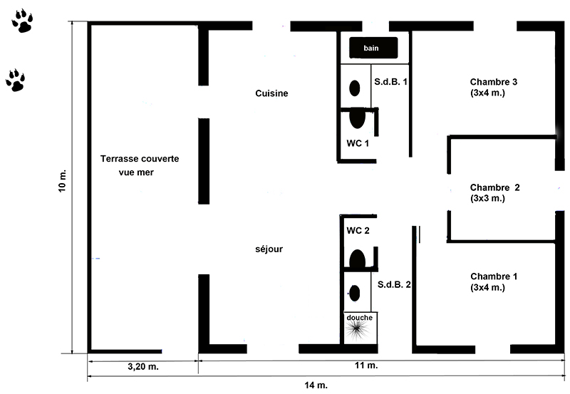 plan de la villa destinée à la location en Corse à Solenzara